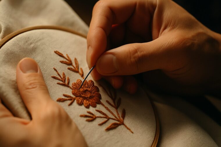 刺繍をしてる様子