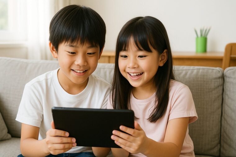 タブレットを見る子供